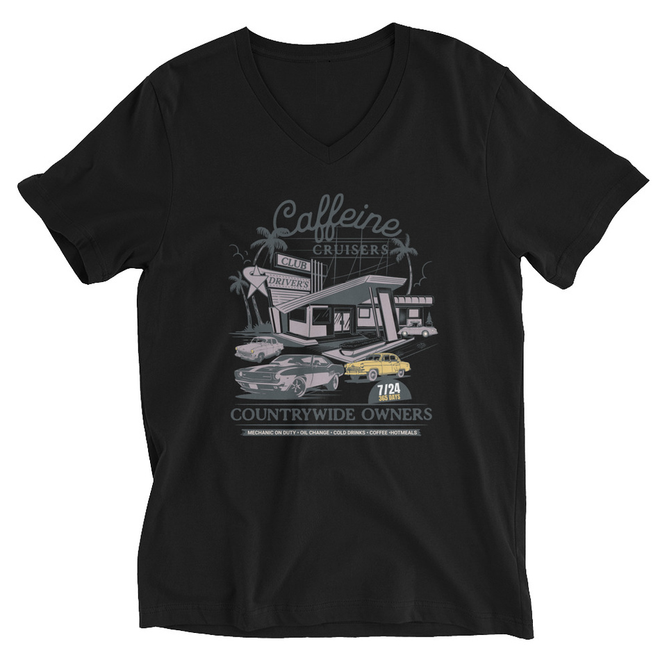 Caffeine Cruisers Unisex V-Neck Tee