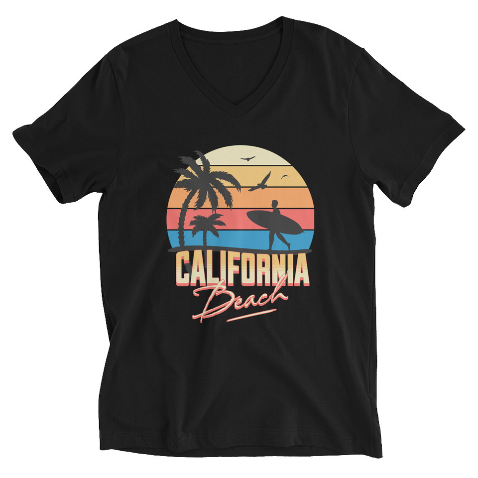 California Beach - Retro Surf Unisex V-Neck Tee