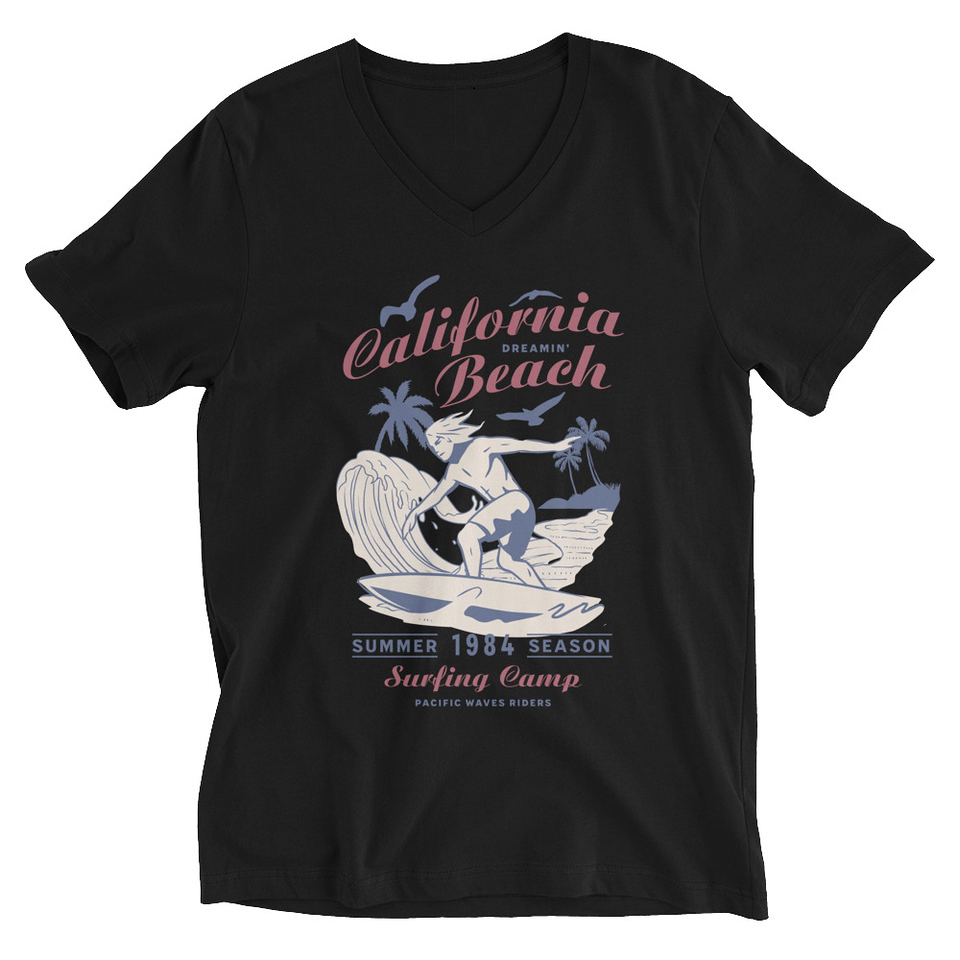 California Beach Surfing Unisex V-Neck Tee