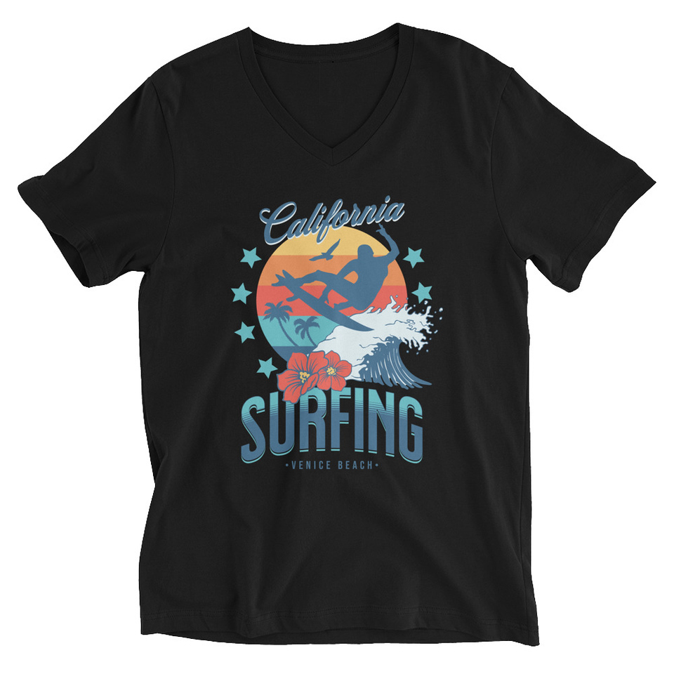 California Surfing - Palm Beach Unisex V-Neck Tee