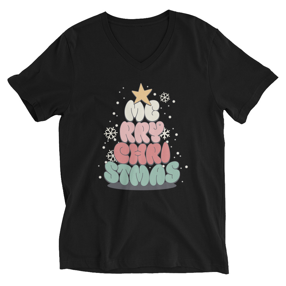 Cartoony Christmas Tree Unisex V-Neck Tee