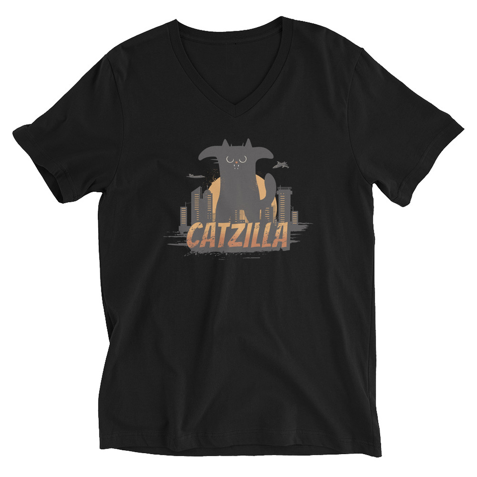 Catzilla - Funny Comic Animal Unisex V-Neck Tee