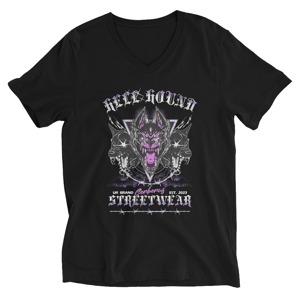 Cerberus Hell Hound Streetwear - Dark Aesthetic Unisex V-Neck Tee