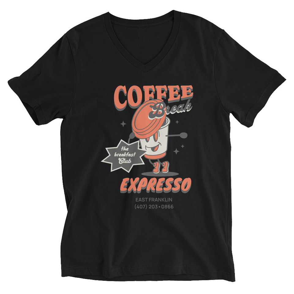 Coffee Break Cartoon Retro 90s  Unisex V-Neck Tee
