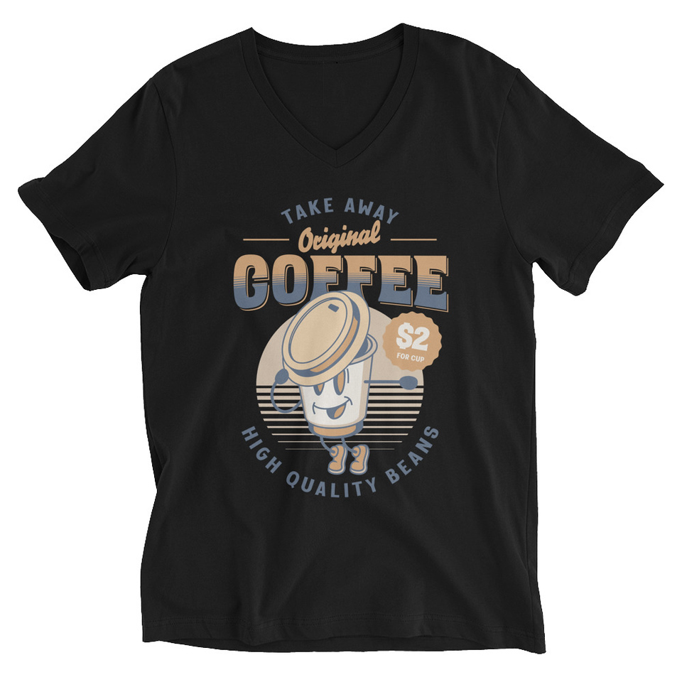 Coffee Cup - Comics Mascot Unisex V-Neck Tee