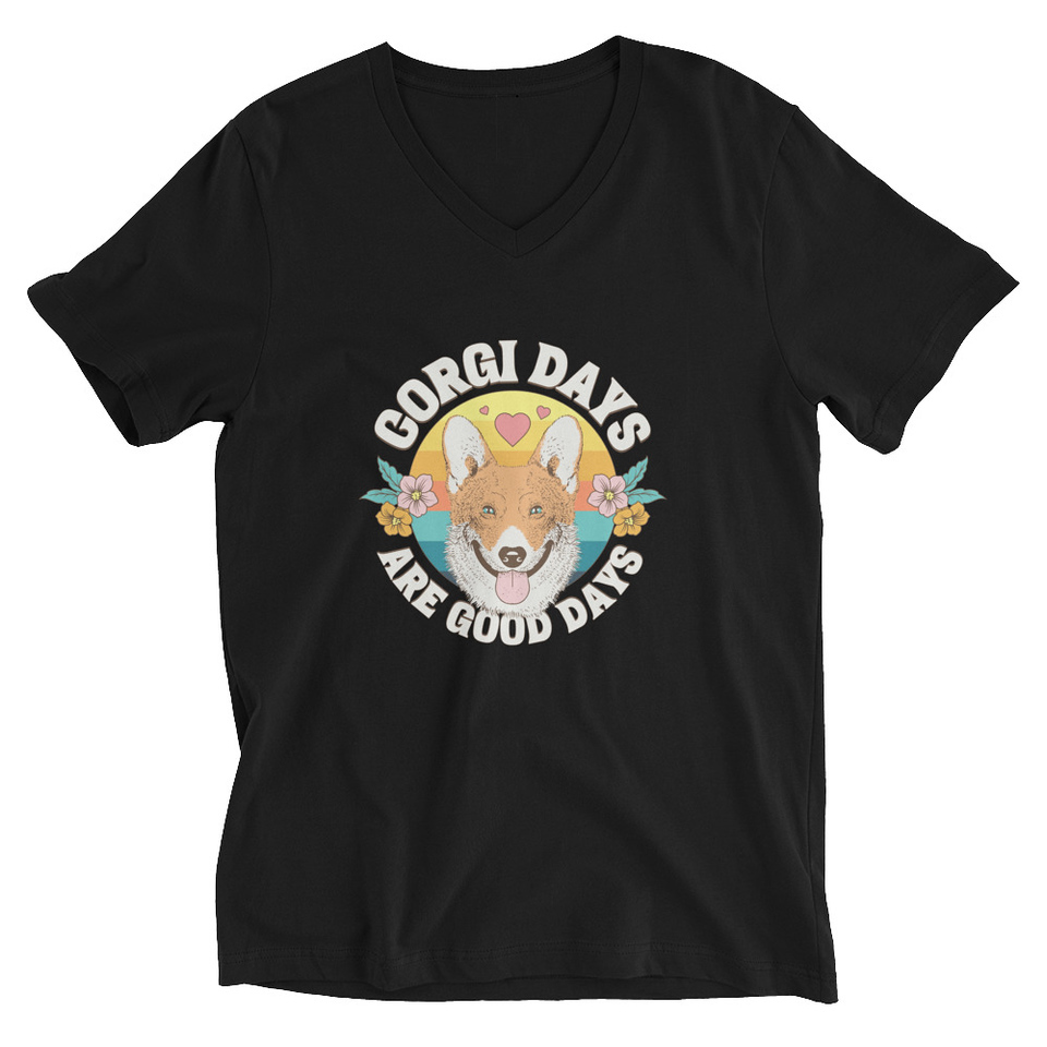 Corgi Days - Funny Animal Unisex V-Neck Tee