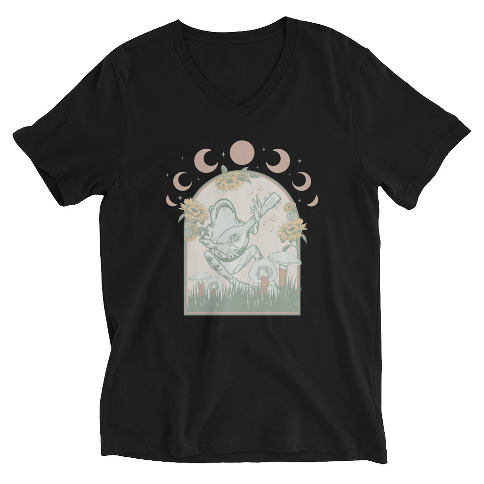 Cottagecore Frog Botanical Unisex V-Neck Tee