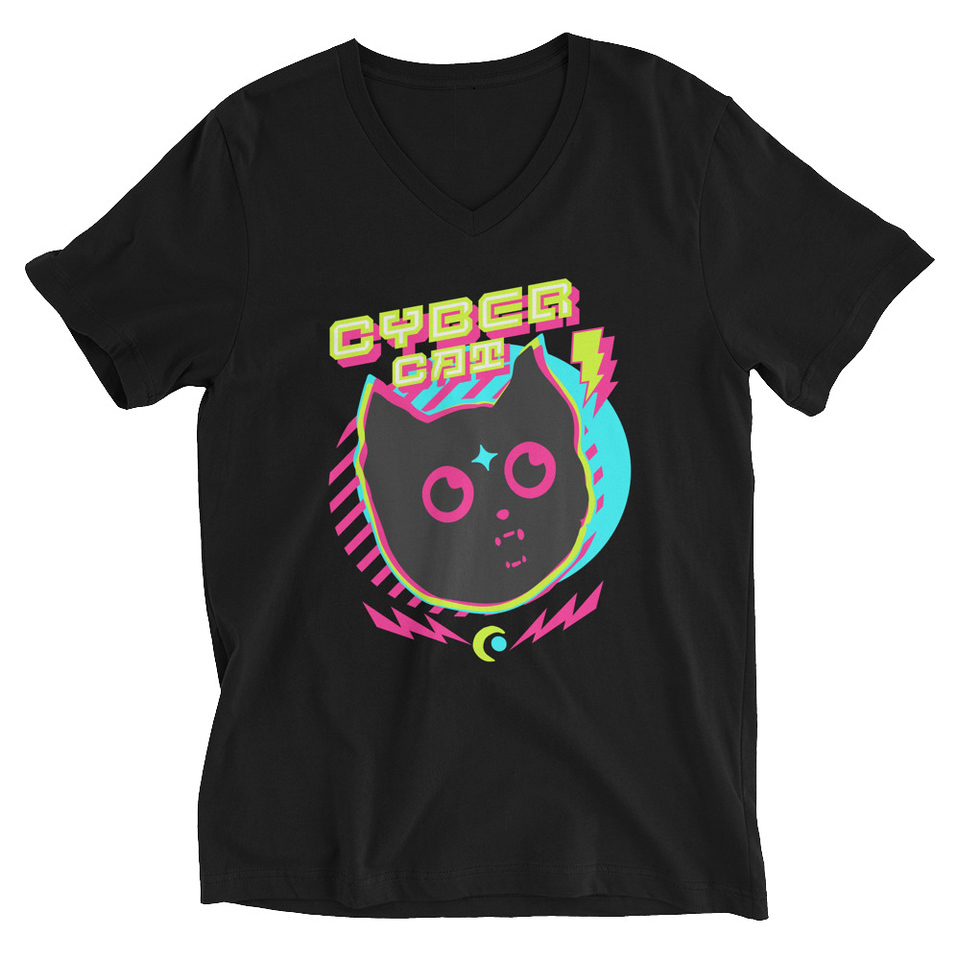 Cyber Cat - Neon Color Unisex V-Neck Tee