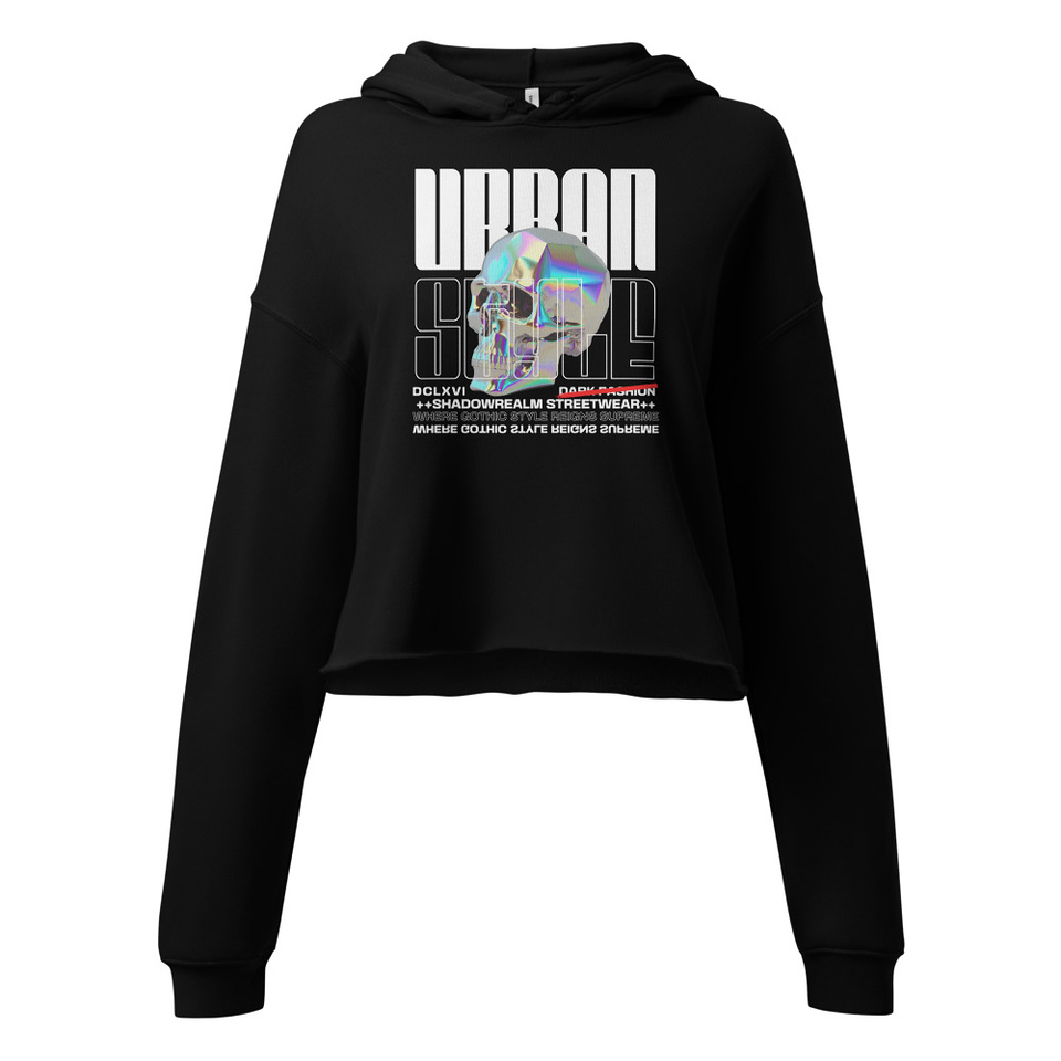 Black 3D Skull Women's Cropped Hoodie