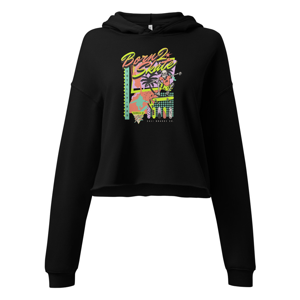 Born 2 Skate - Retro Skeleton Women's Cropped Hoodie