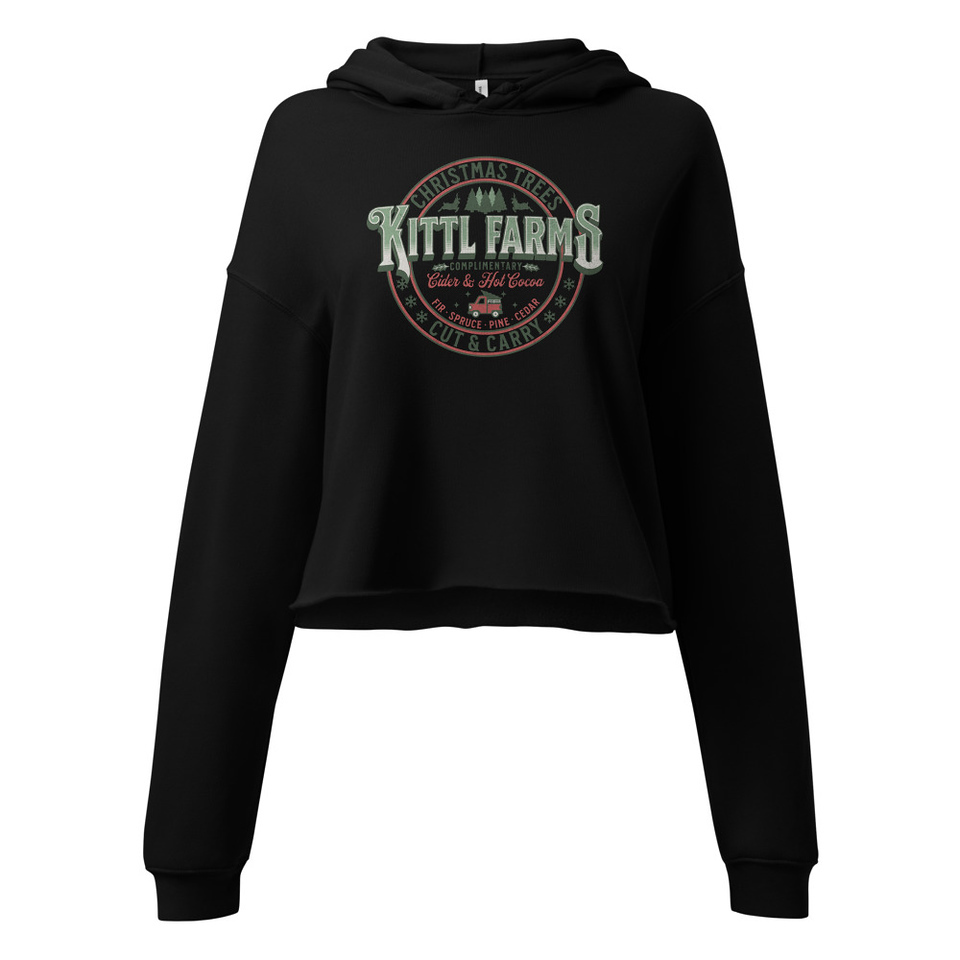 Christmas Tree Farm - Vintage Holiday Badge Women's Cropped Hoodie