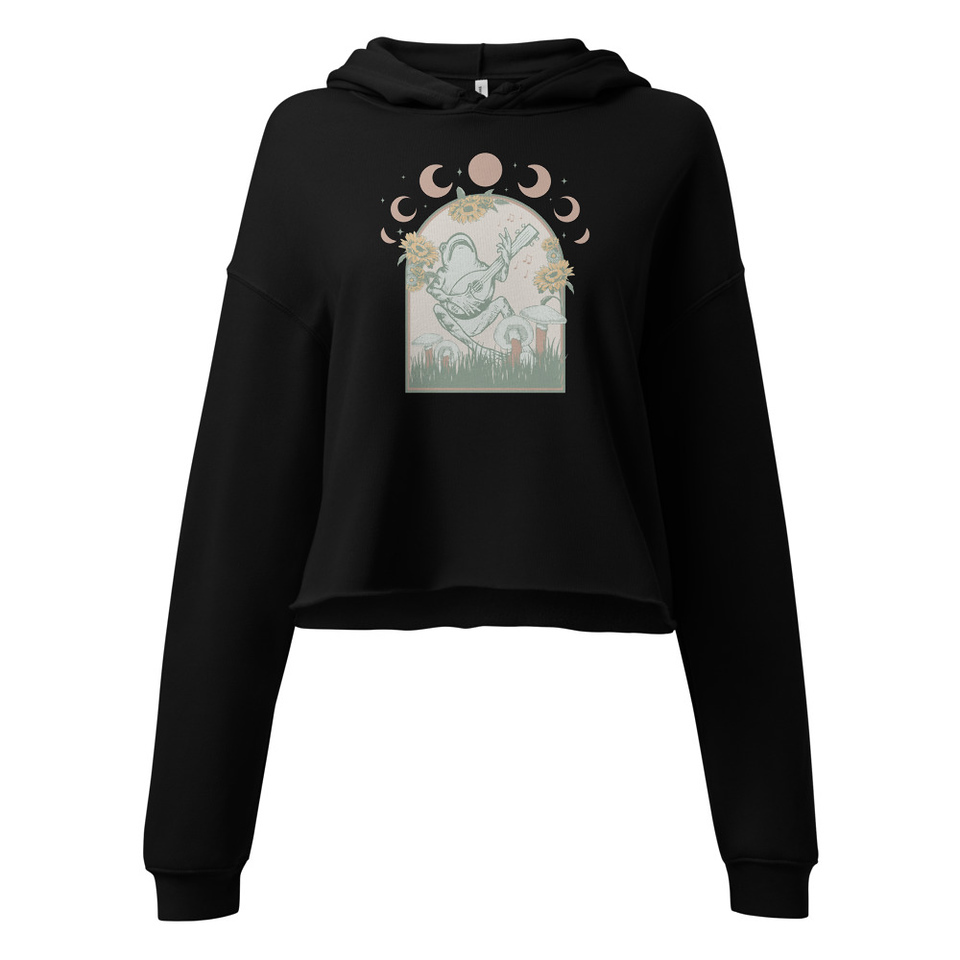 Cottagecore Frog Botanical Women's Cropped Hoodie