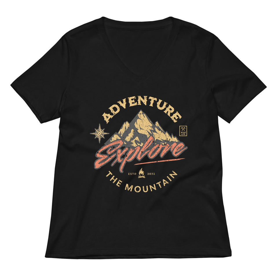 Adventure Explore The Mountain Women's Relaxed V-Neck T-Shirt
