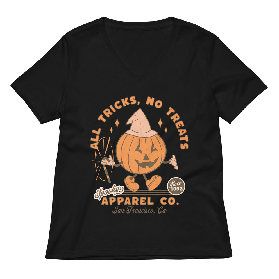 All Tricks No Treats - Pumpkin Mascot Women's Relaxed V-Neck T-Shirt