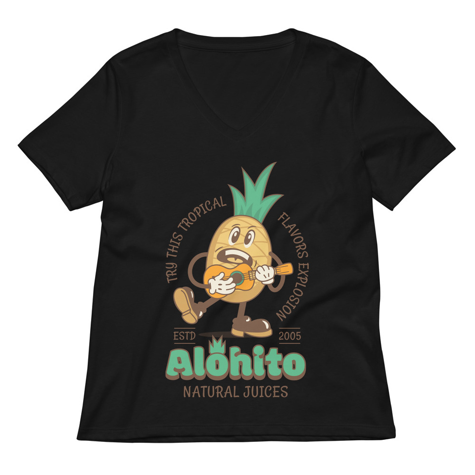 Alohito Natural Juices - Pineapple Mascot Women's Relaxed V-Neck T-Shirt