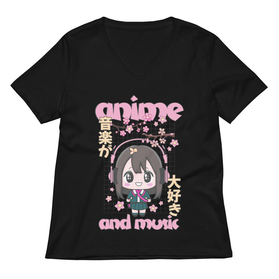 Anime and Music Women's Relaxed V-Neck T-Shirt