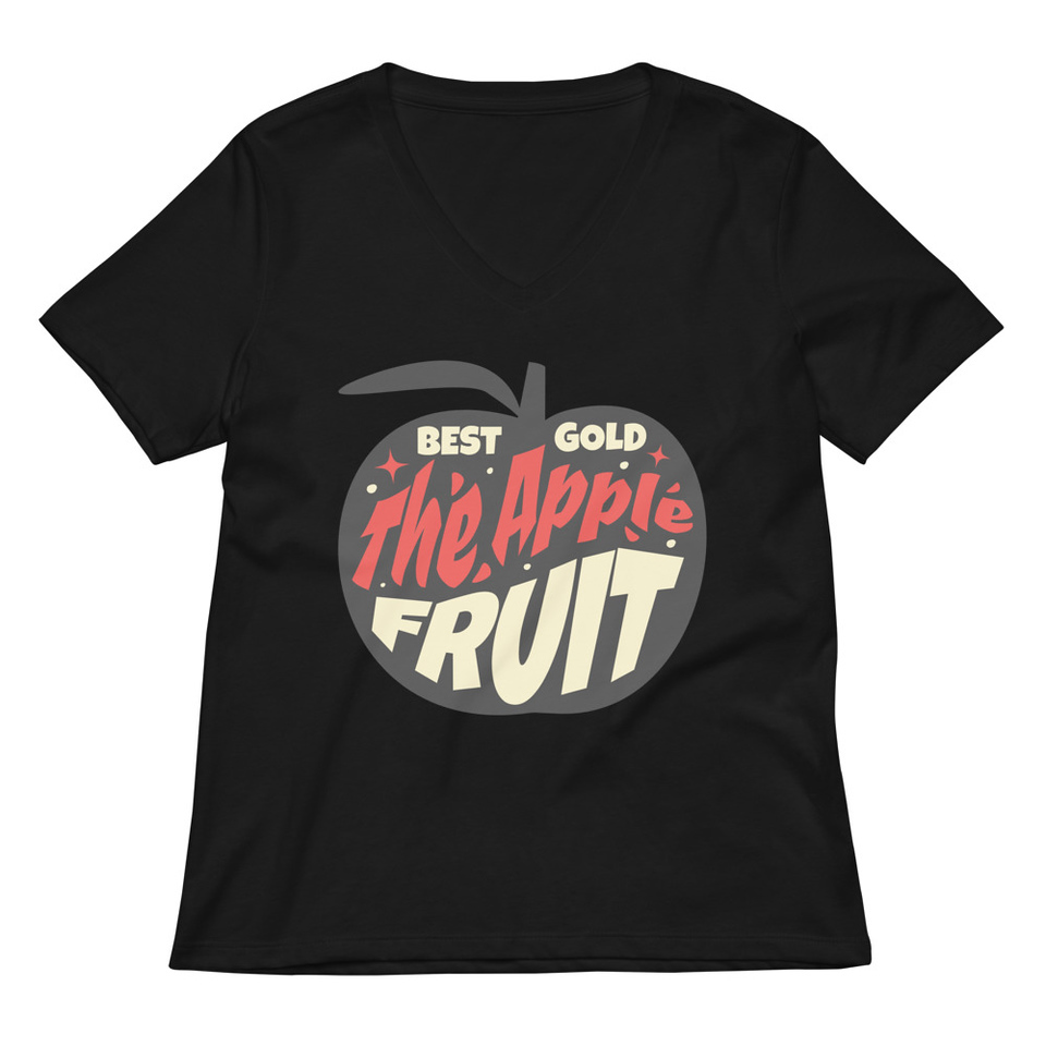 Apple Fruit - Typographic Lettering Women's Relaxed V-Neck T-Shirt