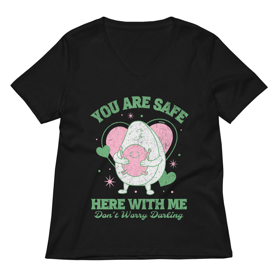 Avo Love - Typographic Cartoon Streetwear Women's Relaxed V-Neck T-Shirt