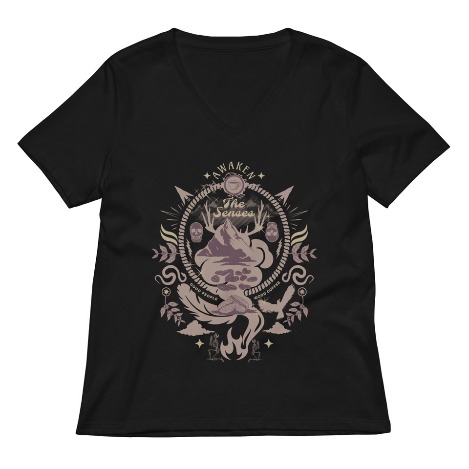 Awaken The Senses - Coffee Beans Women's Relaxed V-Neck T-Shirt