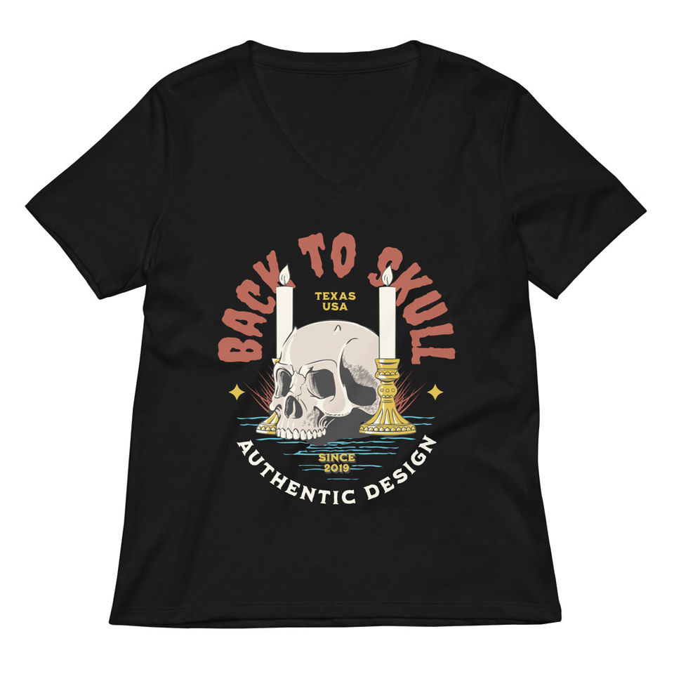 Back to Skull - Authenthic Design  Women's Relaxed V-Neck T-Shirt