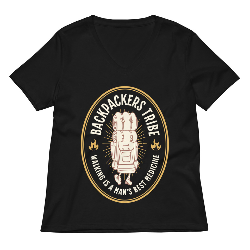 Backpackers Tribe - Adventure Badge Women's Relaxed V-Neck T-Shirt