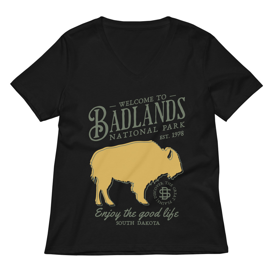 Badlands National Park - Bison Women's Relaxed V-Neck T-Shirt
