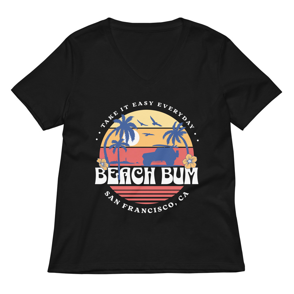 Beach Bum - Sunset Surfing Women's Relaxed V-Neck T-Shirt