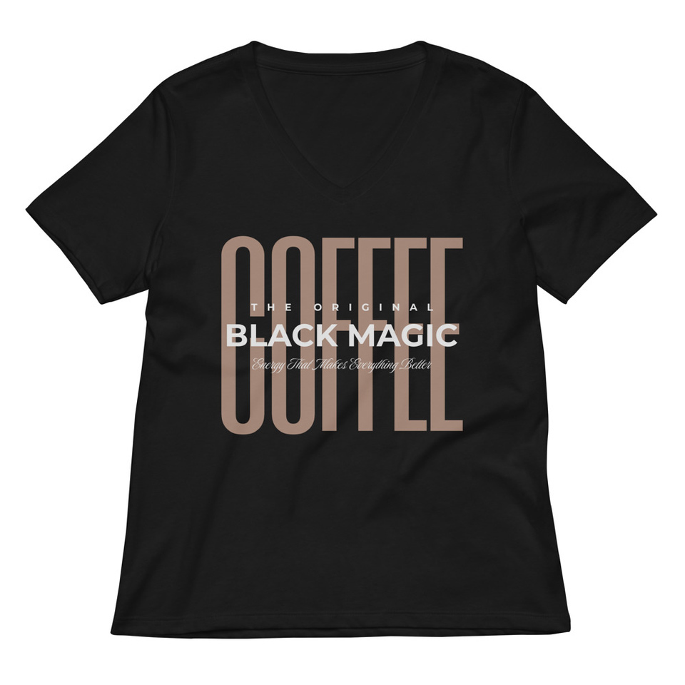 Black Magic - Minimal Modern Coffee Quote Women's Relaxed V-Neck T-Shirt