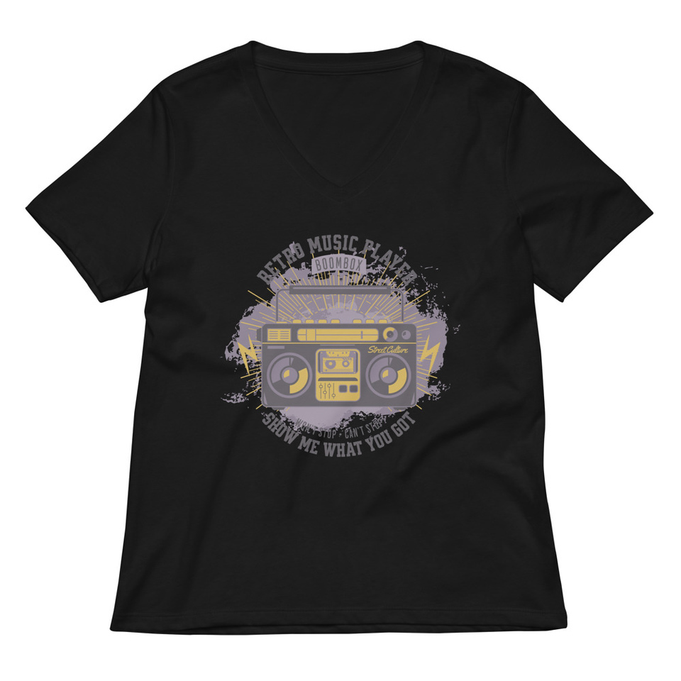 Boombox Music Player - Retro Women's Relaxed V-Neck T-Shirt