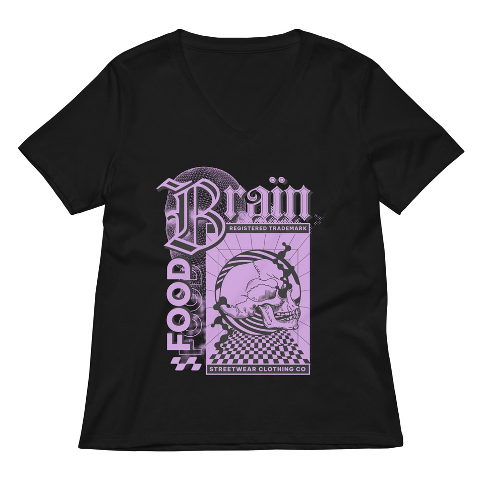 Brain Food - Y2K Skull Streetwear Women's Relaxed V-Neck T-Shirt