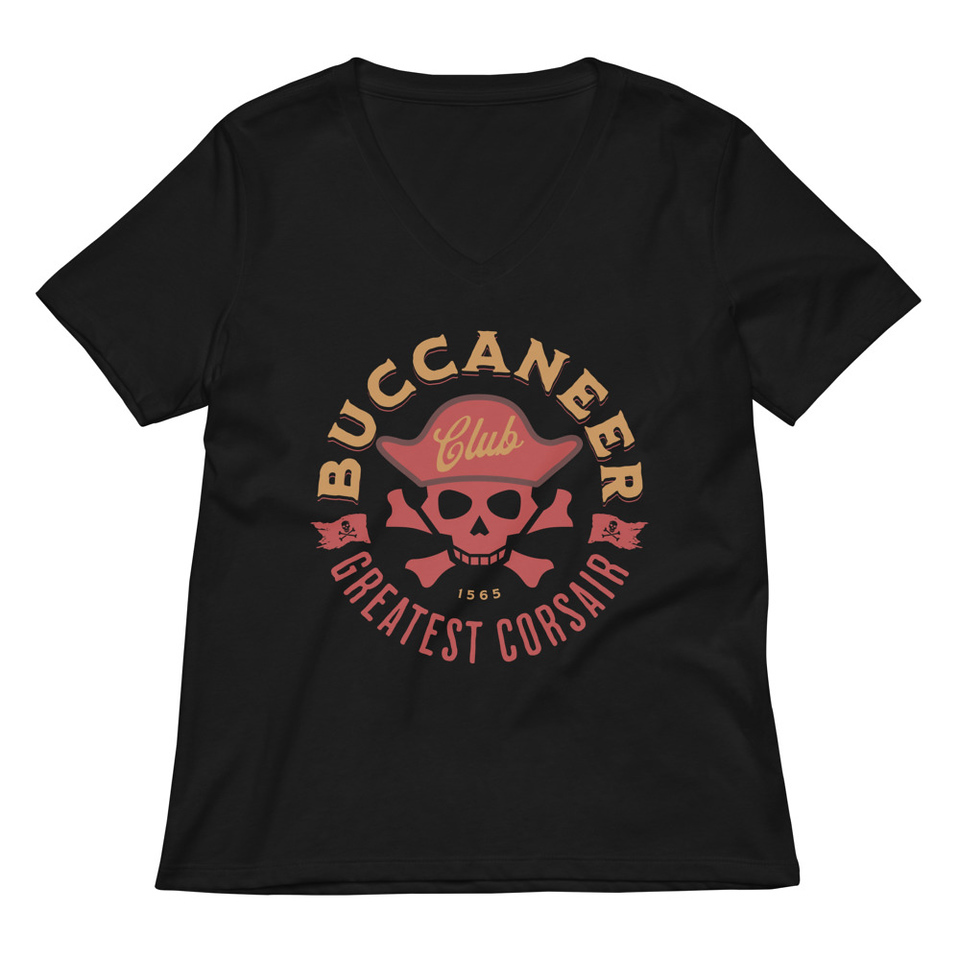Buccaneer Club - Pirate Skull Women's Relaxed V-Neck T-Shirt
