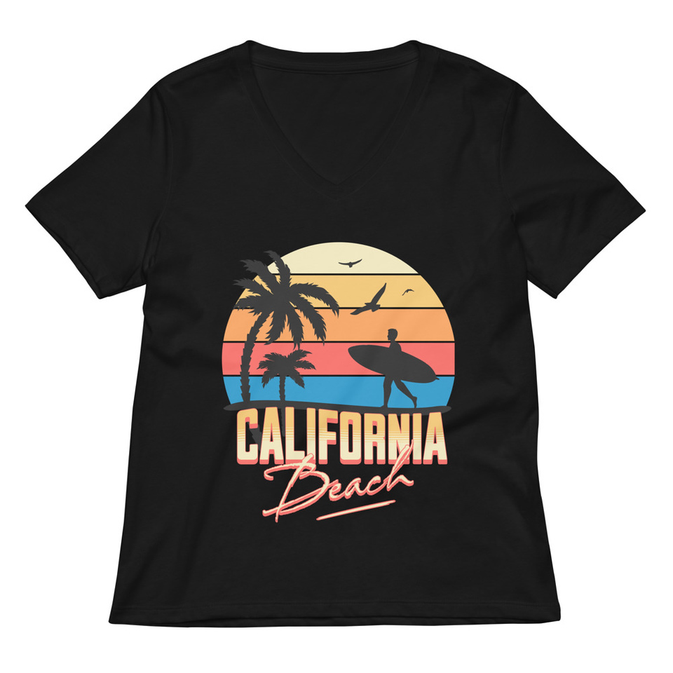 California Beach - Retro Surf Women's Relaxed V-Neck T-Shirt