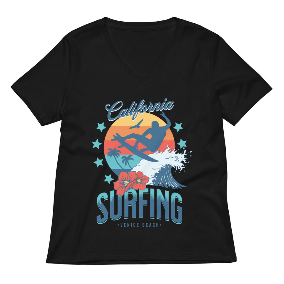 California Surfing - Palm Beach Women's Relaxed V-Neck T-Shirt