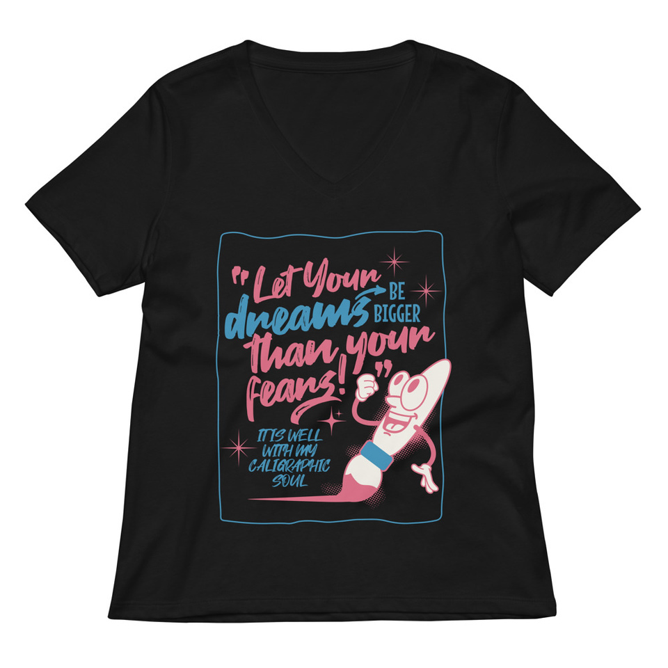 Calligraphic Soul Women's Relaxed V-Neck T-Shirt