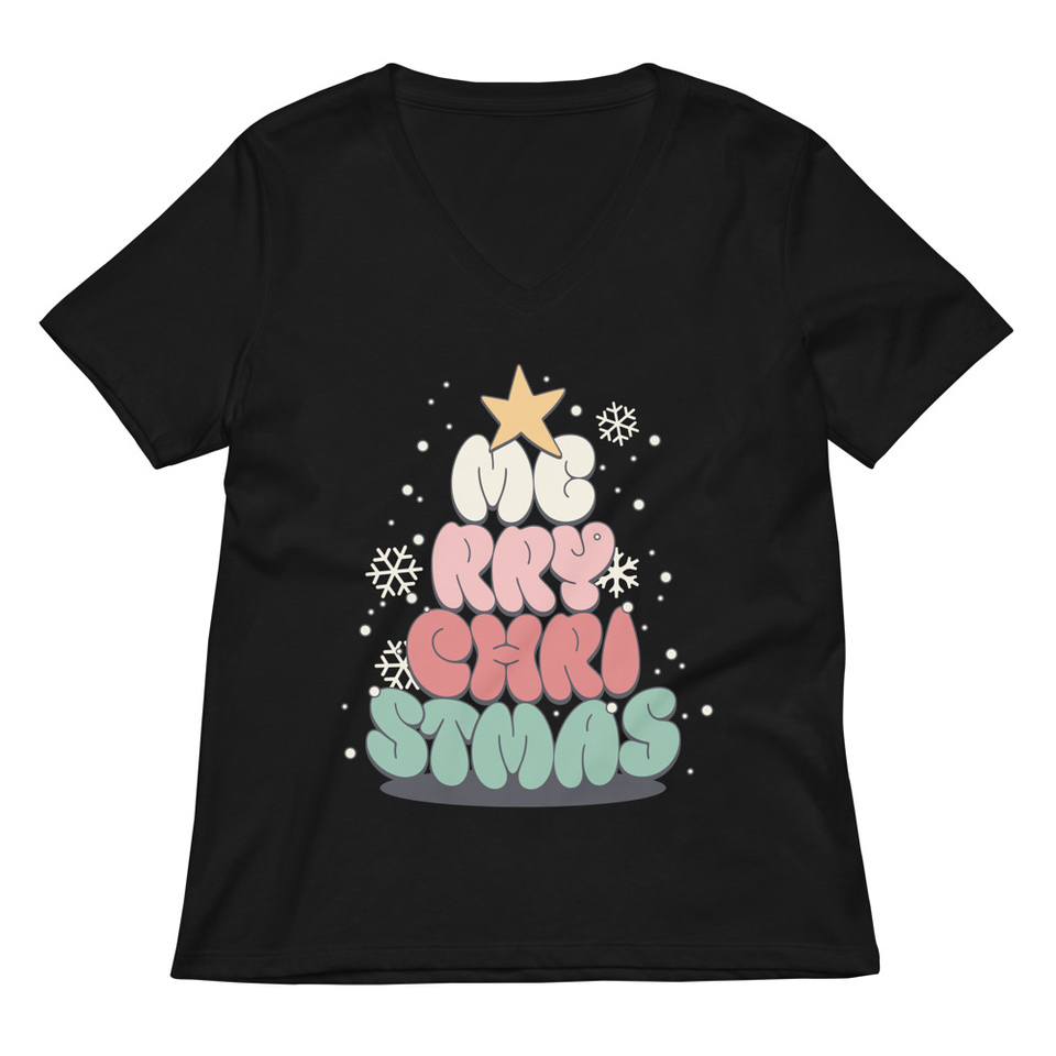 Cartoony Christmas Tree Women's Relaxed V-Neck T-Shirt