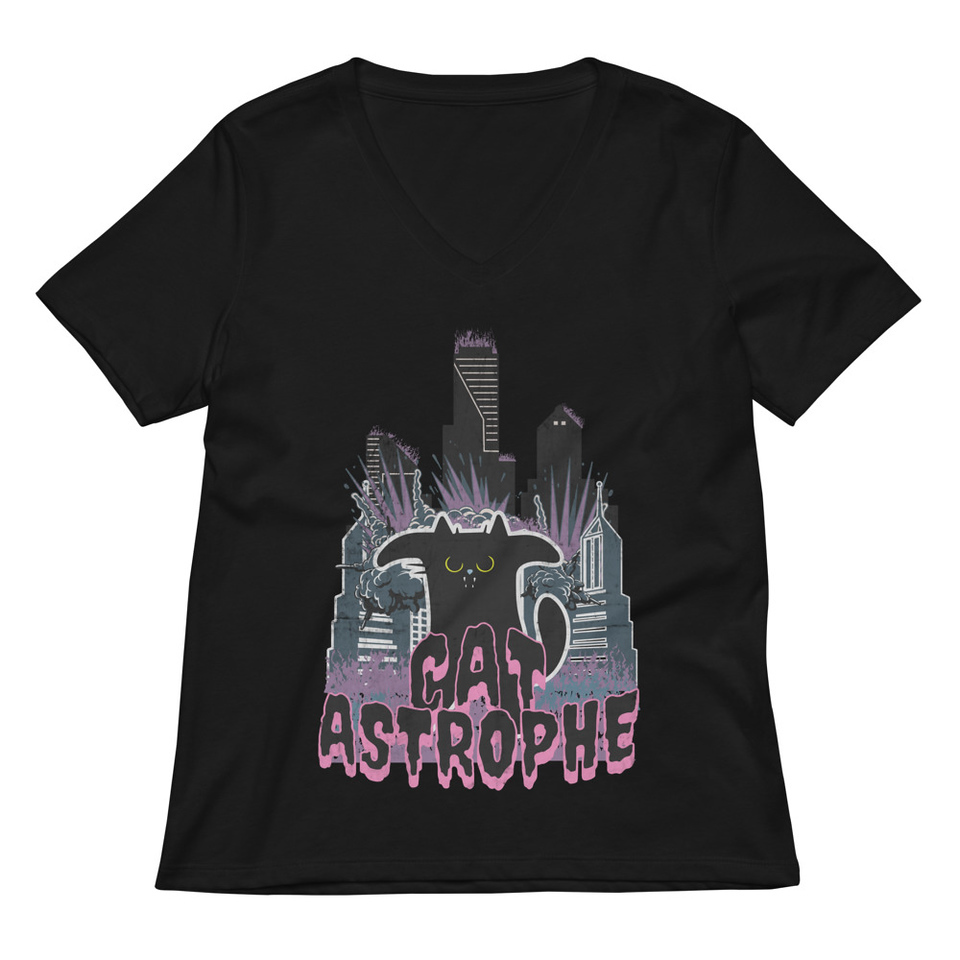 cat-astrophe Women's Relaxed V-Neck T-Shirt