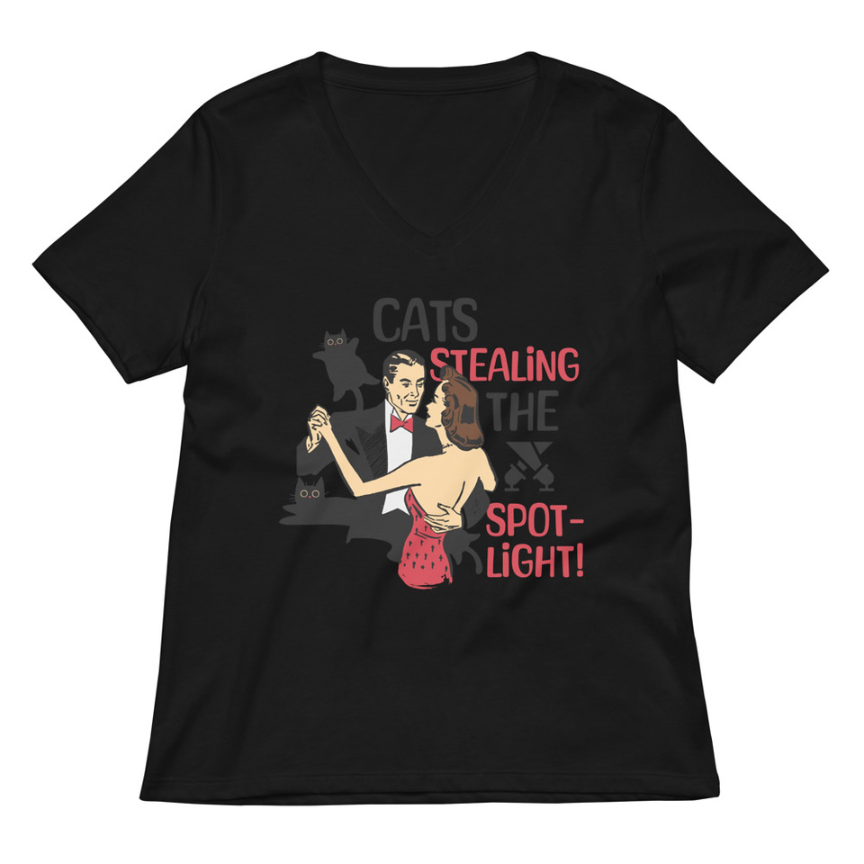 Cats Stealing the Spotlight Women's Relaxed V-Neck T-Shirt