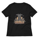 Catzilla - Funny Comic Animal Women's Relaxed V-Neck T-Shirt