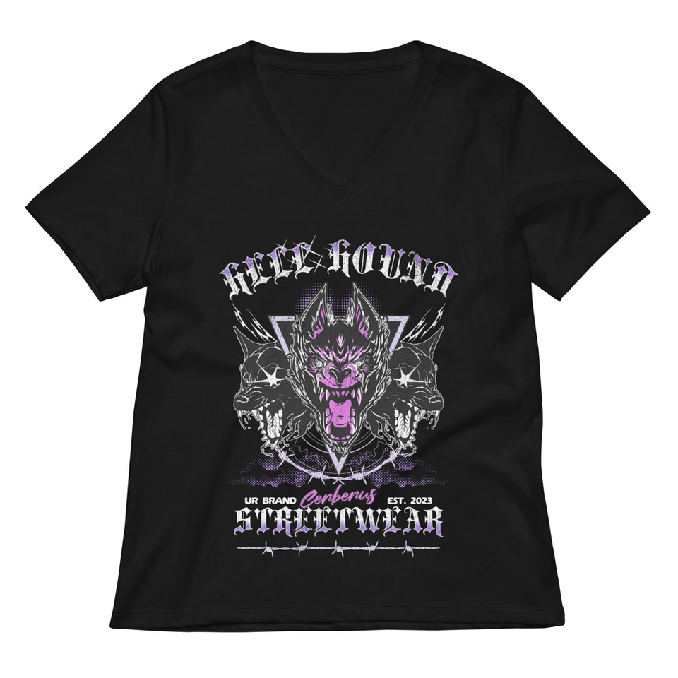 Cerberus Hell Hound Streetwear - Dark Aesthetic Women's Relaxed V-Neck T-Shirt