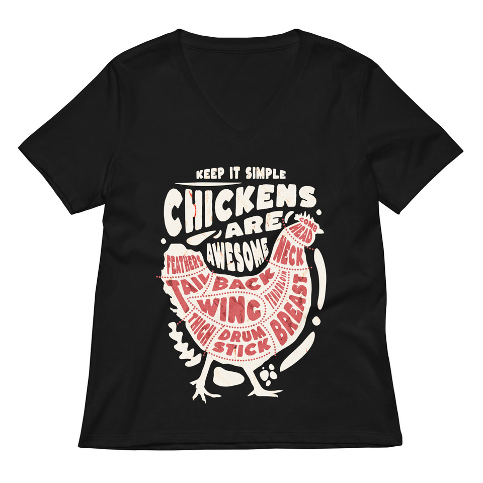 Chickens Are Awesome - Butcher Cuts Women's Relaxed V-Neck T-Shirt
