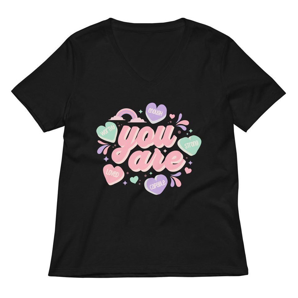 Colorful Self Love Affirmation - Heart Women's Relaxed V-Neck T-Shirt