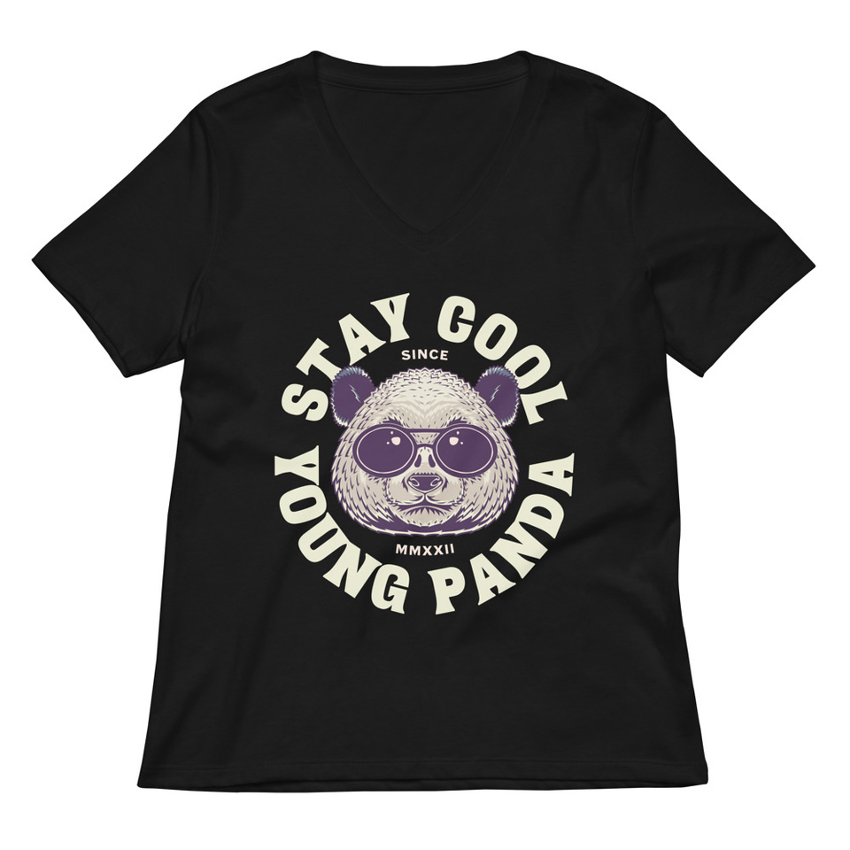 Cool Panda with Sunglasses -  Women's Relaxed V-Neck T-Shirt