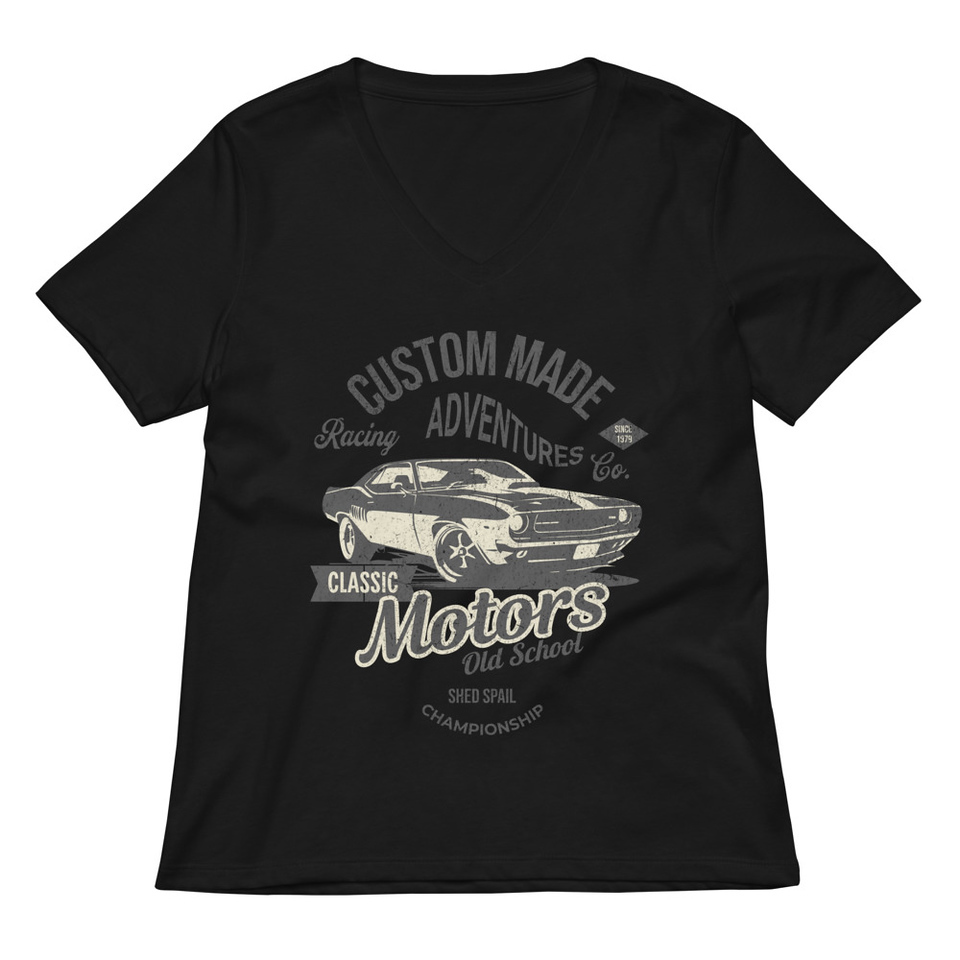 Custom Made Adventures Motors Old School Women's Relaxed V-Neck T-Shirt