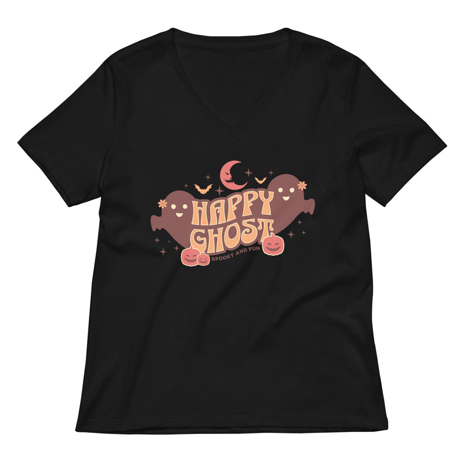 Cute Happy Ghost Women's Relaxed V-Neck T-Shirt