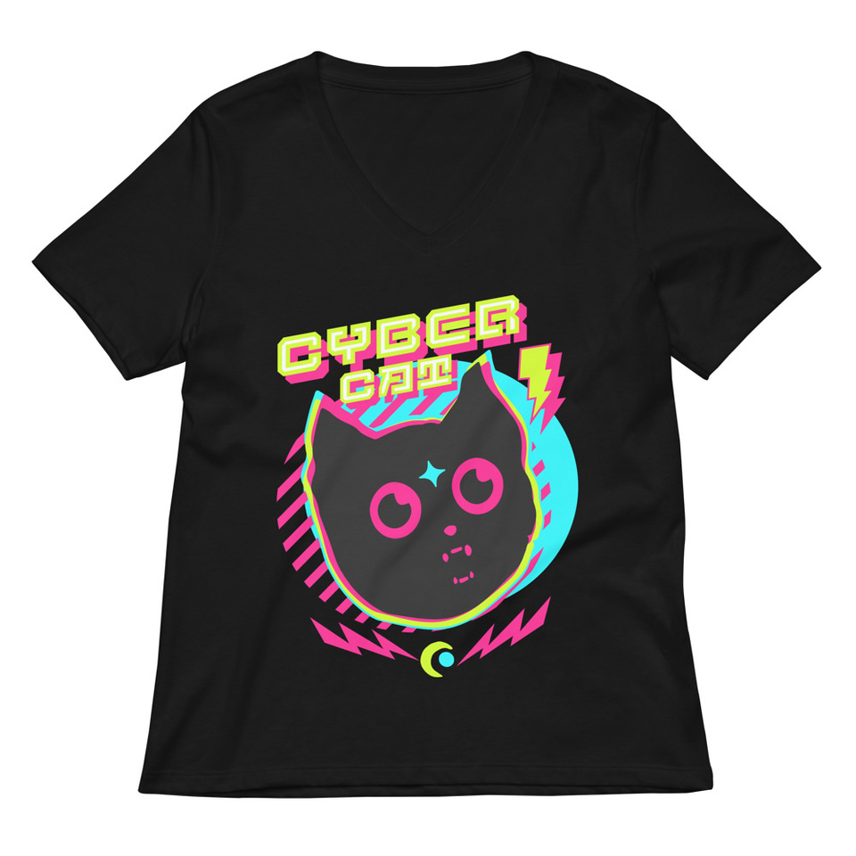 Cyber Cat - Neon Color Women's Relaxed V-Neck T-Shirt