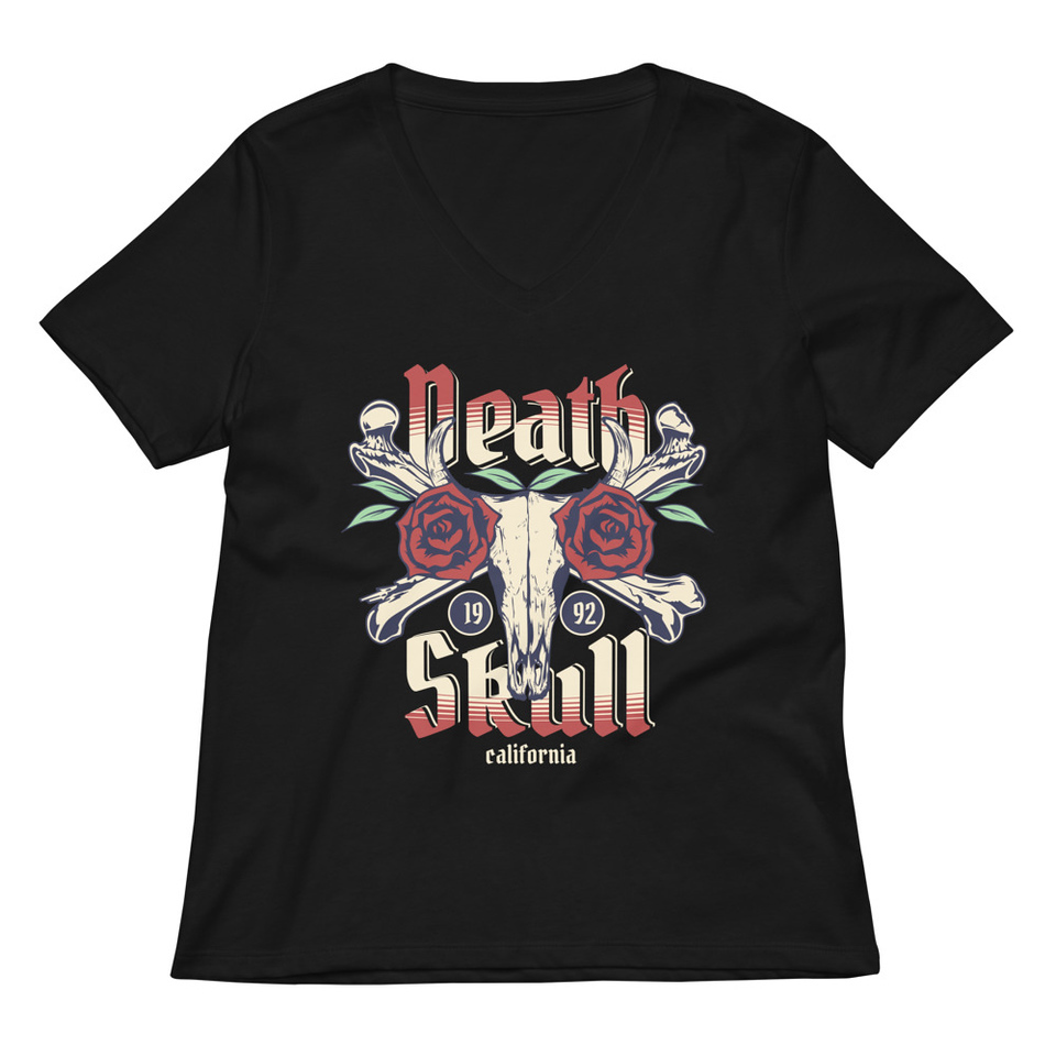 Death Skull - Flower Women's Relaxed V-Neck T-Shirt