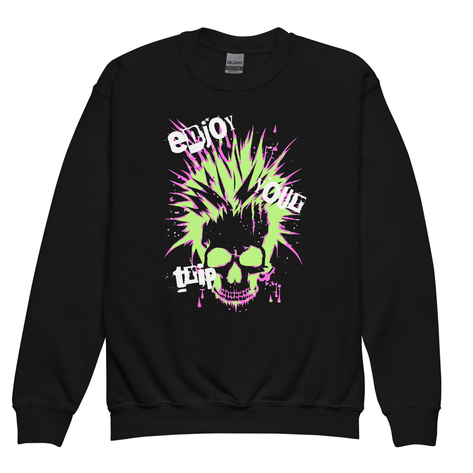 'Enjoy Your Trip' Punk Skull Youth Crew Neck Sweatshirt