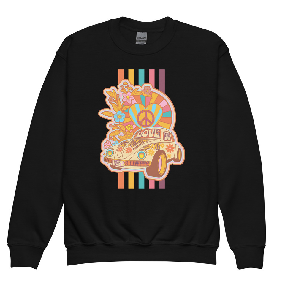 60s flower power Youth Crew Neck Sweatshirt