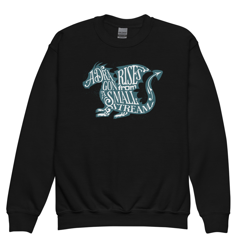 A Dragon Rises - Typographic Lettering Youth Crew Neck Sweatshirt