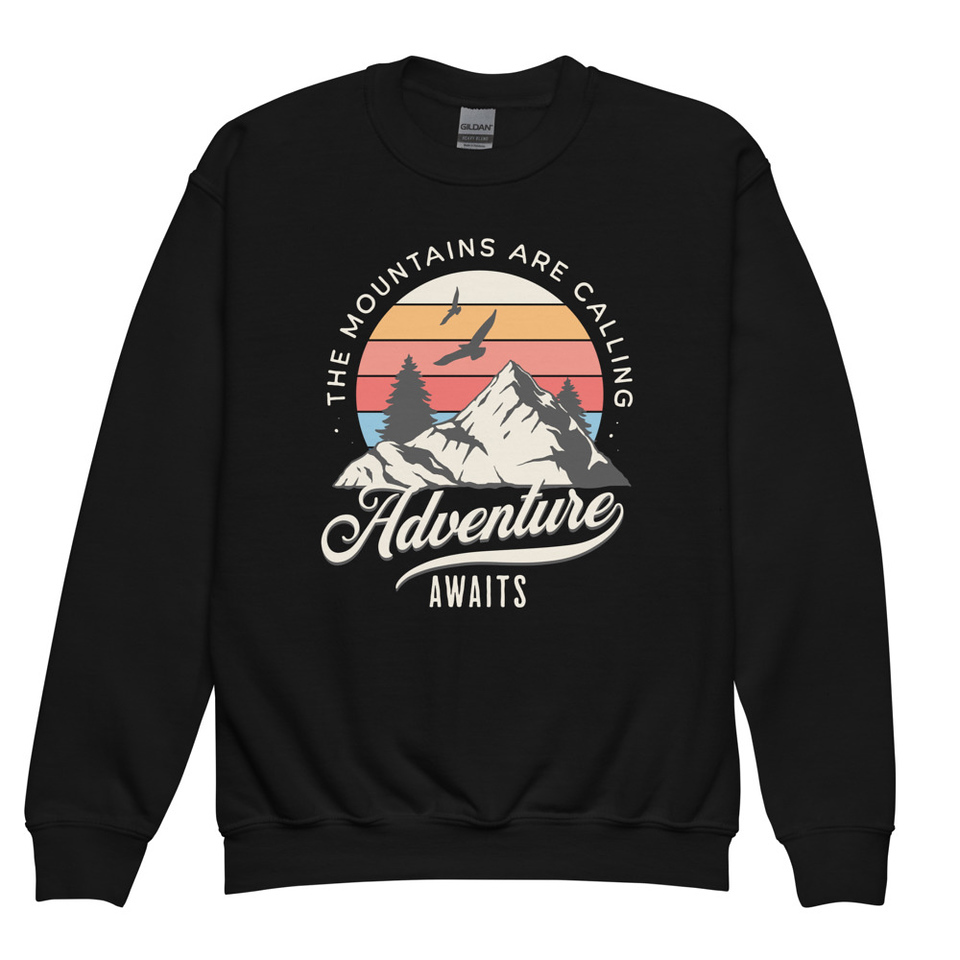Adventure Await - Wilderness Camping Youth Crew Neck Sweatshirt